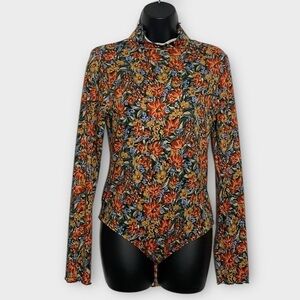 Peach Love California Floral Long Sleeve Mock Neck Bodysuit Size Large